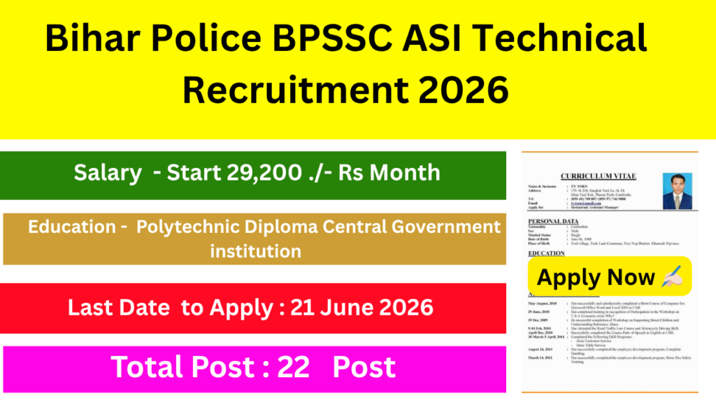 Bihar Police BPSSC ASI Technical Recruitment 2026