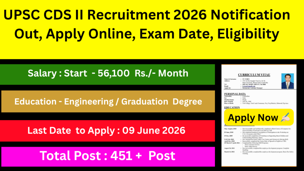 UPSC CDS II Recruitment 2026 Notification Out, Apply Online, Exam Date, Eligibility