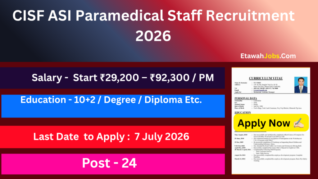 CISF ASI Paramedical Staff Recruitment 2026