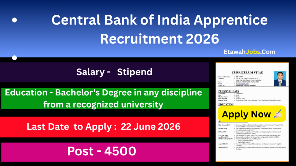 Central Bank of India Apprentice Recruitment 2026
