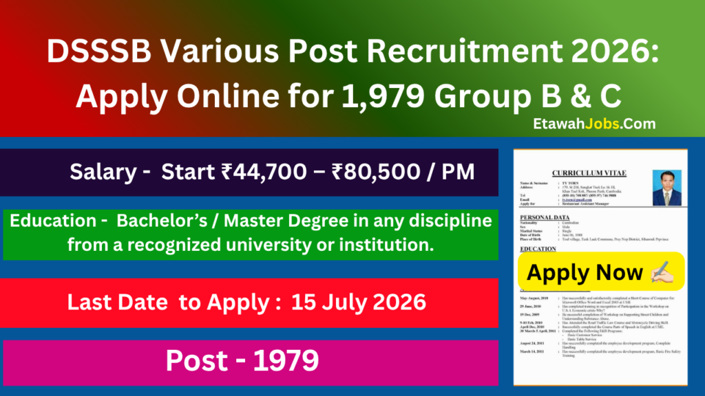 DSSSB Various Post Recruitment 2026