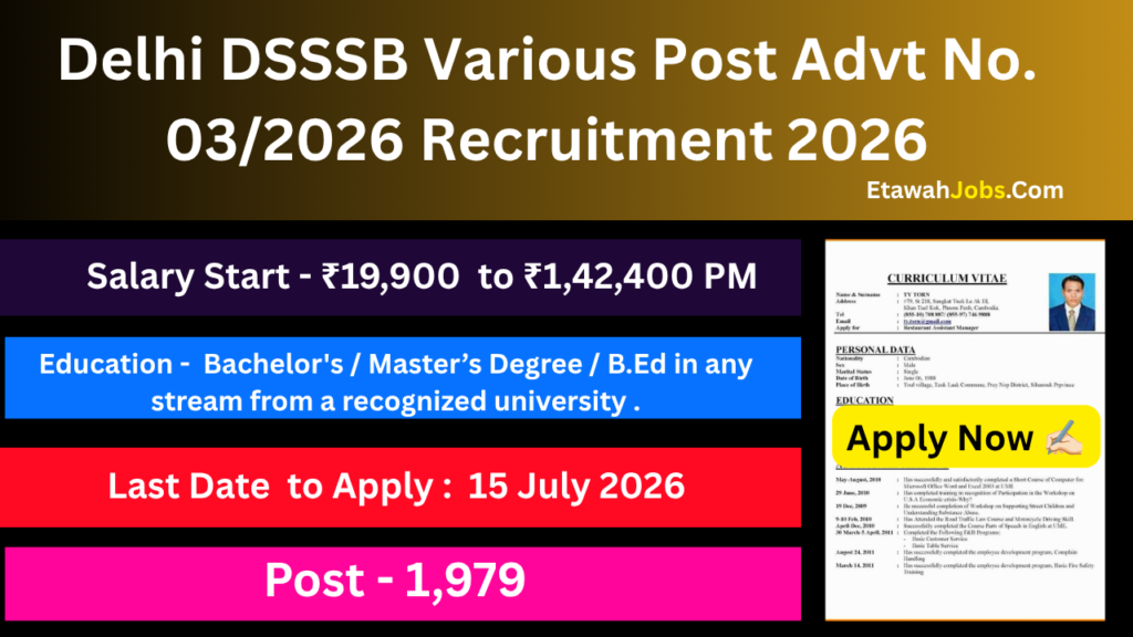 Delhi DSSSB Various Post Advt No. 03/2026 Recruitment 2026