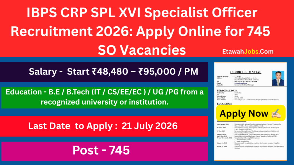 IBPS CRP SPL XVI Specialist Officer Recruitment 2026