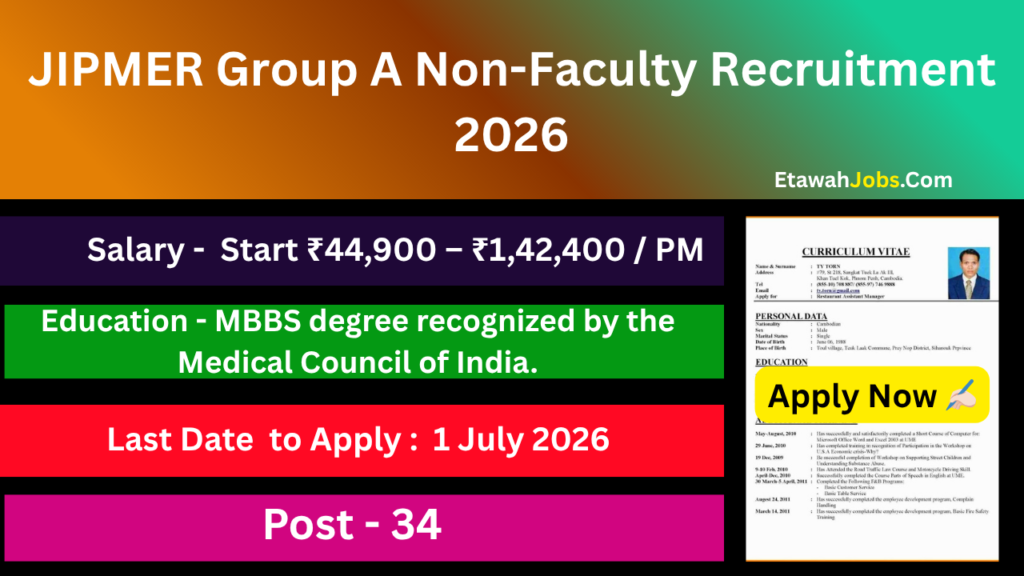 JIPMER Group A Non-Faculty Recruitment 2026