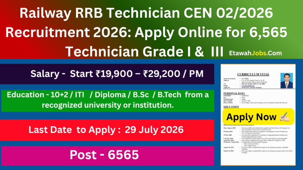 Railway RRB Technician CEN 02/2026 Recruitment 2026