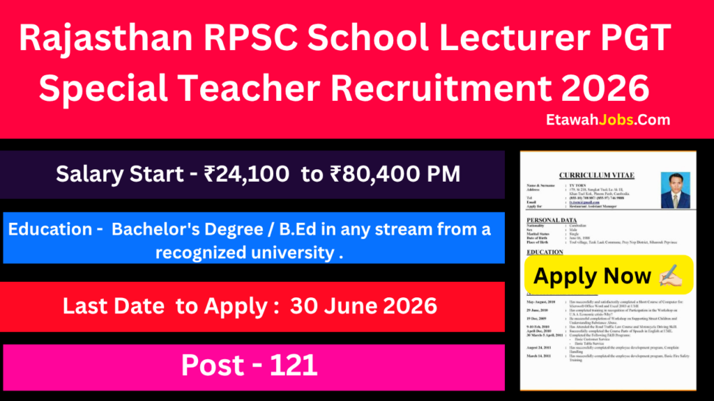 Rajasthan RPSC School Lecturer PGT Special Teacher Recruitment 2026