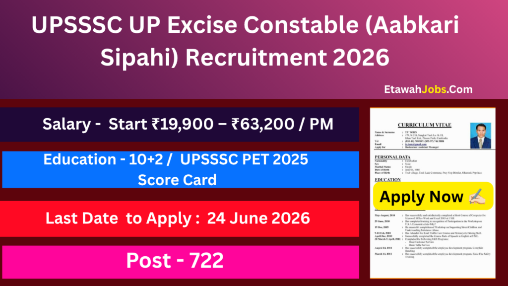 UPSSSC UP Excise Constable (Aabkari Sipahi) Recruitment 2026