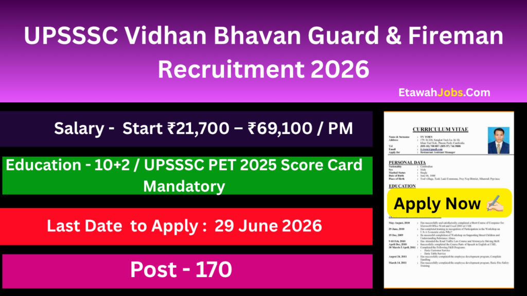 UPSSSC Vidhan Bhavan Guard & Fireman Recruitment 2026