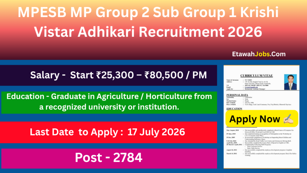 MPESB Group 2 Sub Group 1 Krishi Vistar Adhikari Recruitment 2026