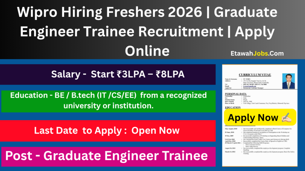 Wipro Hiring Freshers 2026 | Graduate Engineer Trainee Recruitment